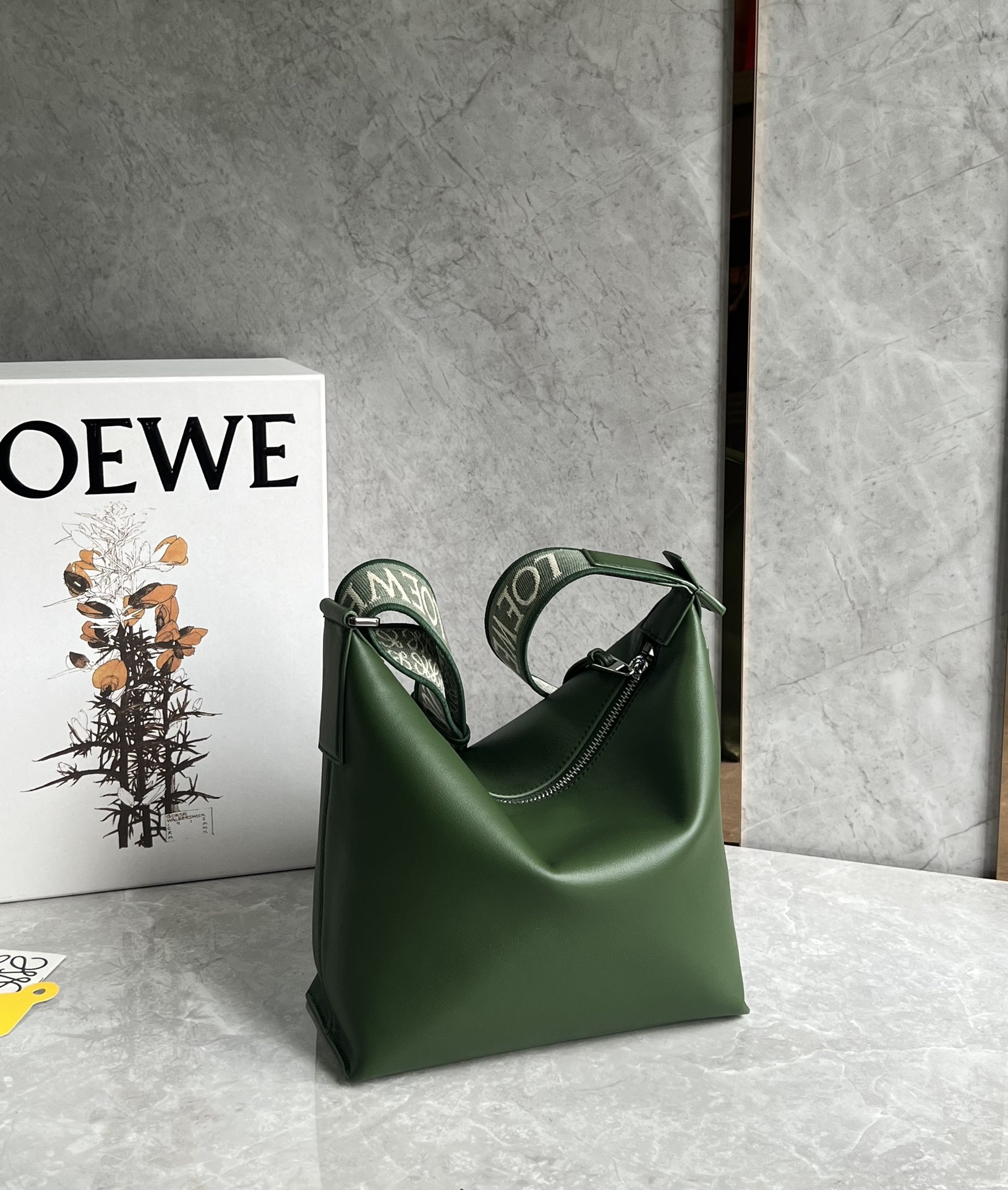 Loewe Small Cubi Crossbody Bag in Supple Smooth Calfskin and Jacquard Hunter Green